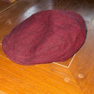 Red Herringbone Flat Cap
